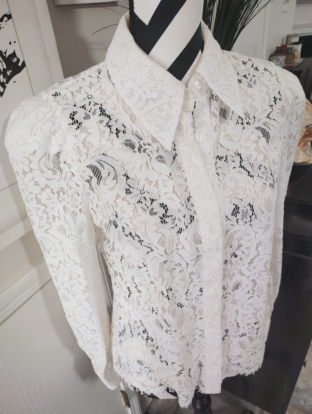 L'AGENCE $375 Jenica Floral Lace Blouse Ivory Women's Small Petite Coquettegirl - Picture 8 of 12